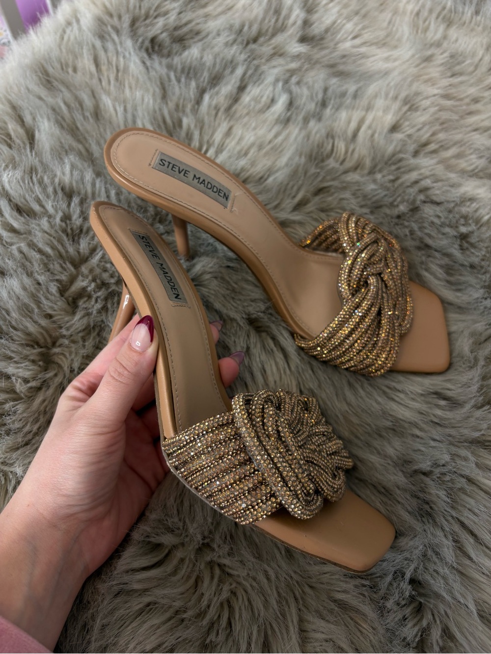 Steve Madden Gold Beaded Knotted Mule Heels
